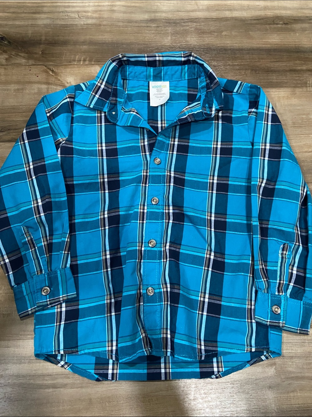 Wonderkids Bright Turquoise & Navy Plaid Button-Down Shirt